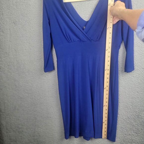 Clara Sun Woo Faux Wrap Blue Stretch Knit Dress S Travel Friendly Classic Style - Picture 9 of 12